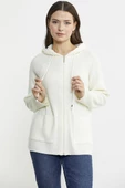 Kapüşonlu Tam Fermuarlı Yünlü Triko Hırka - Kemik thumbnail 3