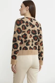 Leopar Desenli Sakallı Triko Hırka - Bej thumbnail 5