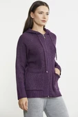 Kapüşonlu Tam Fermuarlı Yünlü Triko Hırka - Mor thumbnail 4