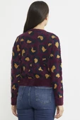 Leopar Desenli Sakallı Triko Hırka - Bordo - 5