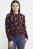 Leopar Desenli Sakallı Triko Hırka - Bordo - 2