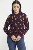 Leopar Desenli Sakallı Triko Hırka - Bordo - 4