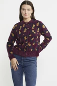 Leopar Desenli Sakallı Triko Hırka - Bordo - 3