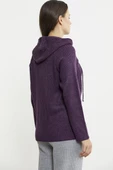 Kapüşonlu Tam Fermuarlı Yünlü Triko Hırka - Mor thumbnail 5
