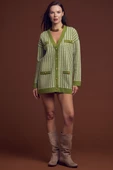 Kazayağı Motif Oversize Triko Ceket - Yeşil - 2