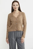 Kırçıllı Yaka Detaylı Yünlü Triko Hırka - Kamel thumbnail 2