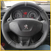 Peugeot 301 Araca Özel Dikmeli Direksiyon Kılıfı (Karbon Gri Yüzüklü Noktalı) - 1