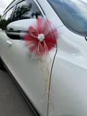 20 Adet Beyaz Kırmızı Kristal Tül Beyaz Latex Gül Doğal Rafya Detaylı DüğünNikah Kına Sünnet Konvoy Süsü thumbnail 3