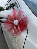 20 Adet Beyaz Kırmızı Kristal Tül Beyaz Latex Gül Doğal Rafya Detaylı DüğünNikah Kına Sünnet Konvoy Süsü thumbnail 5