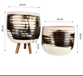 Bitki Tasarımı Yeşil Sırlı Terrakota Toprak Saksı Saksılık Salon Çiçeklik İkili Set Ayaksız - 3 Ayaklı- 19 CM - 2