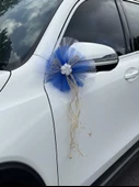 20 Adet Beyaz Mavi Kristal Tül Beyaz Latex Gül Doğal Rafya Detaylı Düğün Nikah Kına Sünnet Konvoy Süsü - 2