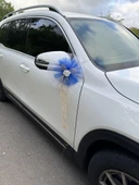 20 Adet Beyaz Mavi Kristal Tül Beyaz Latex Gül Doğal Rafya Detaylı Düğün Nikah Kına Sünnet Konvoy Süsü - 5