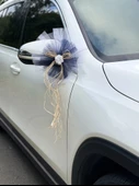 30 Adet Beyaz Siyah Kristal Tül Beyaz Latex Gül Doğal Rafya Detaylı Düğün Nikah Kına Sünnet Konvoy Süsü - 1
