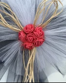 10 Adet Siyah Beyaz Kristal Tül Kırmızı Latex Gül Doğal Rafya Detaylı Düğün Nikah Kına Sünnet Konvoy Süsü thumbnail 7