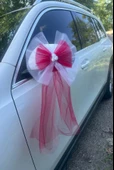 10 Adet Beyaz Kırmızı Kristal Tül Beyaz Latex Gül Kuyruk Detaylı Düğün Nikah Kına Sünnet Konvoy Süsü - 2