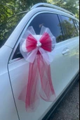 10 Adet Beyaz Kırmızı Kristal Tül Beyaz Latex Gül Kuyruk Detaylı Düğün Nikah Kına Sünnet Konvoy Süsü - 4