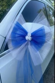 20 Adet Beyaz Mavi Kristal Tül Beyaz Latex Gül Kuyruk Detaylı Düğün Nikah Kına Sünnet Konvoy Süsü - 8