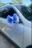 20 Adet Beyaz Mavi Kristal Tül Beyaz Latex Gül Kuyruk Detaylı Düğün Nikah Kına Sünnet Konvoy Süsü - 1