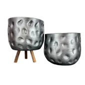 Bitki Tasarımı  Gümüş Desenli Toprak Saksı Saksılık Salon Çiçeklik İkili Set Ayaksız - 3 Ayaklı- 19 CM - 1