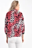 Eteği Bağlamalı Leopar Desenli Pembe Kadın Peluş Mont - 5