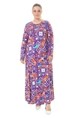Melsay Butik Mor Retro Desen Uzun Kollu Kadın Elbise - 4