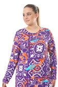 Melsay Butik Mor Retro Desen Uzun Kollu Kadın Elbise - 5