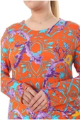 Melsay Butik Turuncu Retro Desen Uzun Kollu Kadın Elbise - 5