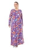 Melsay Butik Mor Retro Desen Uzun Kollu Kadın Elbise - 2