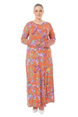 Melsay Butik Turuncu Retro Desen Uzun Kollu Kadın Elbise - 3