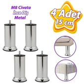 4 Adet Metal Destek Ayağı 15 Cm Krom Mobilya Kanepe Baza Koltuk Ünite Ayakları Metrik 8 Civatalı İnce Diş - 1