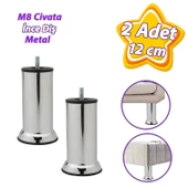 2 Adet Metal Destek Ayağı 12 Cm Krom Mobilya Kanepe Baza Koltuk Ünite Ayakları Metrik 8 Civatalı İnce Diş - 1