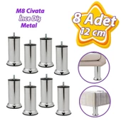 8 Adet Metal Destek Ayağı 12 Cm Krom Mobilya Kanepe Baza Koltuk Ünite Ayakları Metrik 8 Civatalı İnce Diş - 1