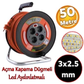 Plastik Makaralı Seyyar CCA Kablo 4 Prizli Monofaze Uzatma Kablosu 3x2.5 mm TTR Kablo 50 Metre - 1