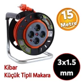 Plastik Küçük Makaralı Seyyar CCA Kablo 4 Priz Monofaze Uzatma Kablosu 3x1.5 mm TTR Kablo 15 Metre thumbnail 1