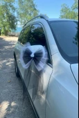 10 Adet Beyaz Siyah Kristal Tül Beyaz Latex Gül Kuyruk Detaylı Düğün Nikah Kına Sünnet Konvoy Süsü - 7