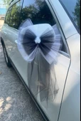 10 Adet Beyaz Siyah Kristal Tül Beyaz Latex Gül Kuyruk Detaylı Düğün Nikah Kına Sünnet Konvoy Süsü - 3