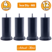 Mobilya Baza Metal Antrasit 12 cm M8 Ince Diş Kanepe Koltuk Çekyat Yükseltme Ayağı Ayakları 4 Adet thumbnail 1
