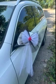 30 Adet Siyah Beyaz Kristal Tül Kırmızı Latex Gül Kuyruk Detaylı Düğün Nikah Kına Sünnet Konvoy Süsü - 2