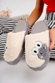 Albishoes Kadın Kurbağa Figürlü Sessiz Taban Önü Kapalı Peluş Kışlık Kadın Ev Terlik Ev Kadın Peluş - 3