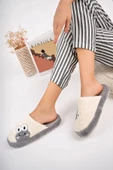 Albishoes Kadın Kurbağa Figürlü Sessiz Taban Önü Kapalı Peluş Kışlık Kadın Ev Terlik Ev Kadın Peluş - 4