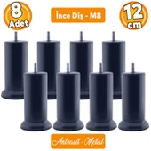 Mobilya Baza Metal Antrasit 12 cm M8 Ince Diş Kanepe Koltuk Çekyat Yükseltme Ayağı Ayakları 8 Adet - 1