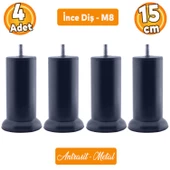 Mobilya Baza Metal Antrasit 15 cm M8 Ince Diş Kanepe Koltuk Çekyat Yükseltme Ayağı Ayakları 4 Adet - 1