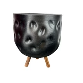 Bitki Tasarımı  Siyah Desenli Toprak Saksı Saksılık Salon Çiçeklik 3 Ayaklı - 19 CM - 1
