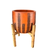 Bitki Tasarımı Dik Çizgi Desenli Toprak Saksı Saksılık Salon Çiçeklik 4 Ayaklı - 19 CM - 3