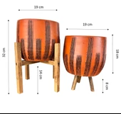Bitki Tasarımı Dik Çizgi Desenli Toprak Saksı Saksılık Salon Çiçeklik İkili Set 3 Ayaklı- 4 Ayaklı- 19 CM - 2