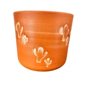 Bitki Tasarımı Kaktüs Desenli Toprak Saksı Saksılık Salon Çiçeklik - 19 CM - 1