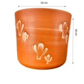 Bitki Tasarımı Kaktüs Desenli Toprak Saksı Saksılık Salon Çiçeklik - 19 CM - 2