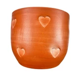 Bitki Tasarımı  Kalp Desenli Toprak Saksı Saksılık Salon Çiçeklik - 19 CM thumbnail 4