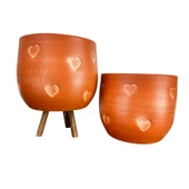 Bitki Tasarımı Kalp Desenli Toprak Saksı Saksılık Salon Çiçeklik İkili Set Ayaksız - 3 Ayaklı- 19 CM - 1