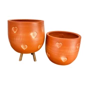Bitki Tasarımı Kalp Desenli Toprak Saksı Saksılık Salon Çiçeklik İkili Set Ayaksız - 3 Ayaklı- 19 CM - 3